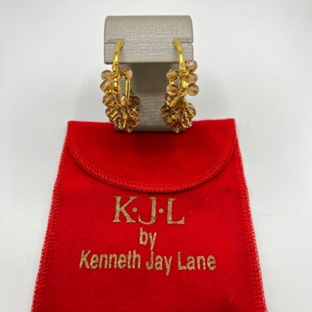 NWT Kenneth Jay Lane KJL Fiesta Gold Tone Hoop Earrings w Pouch